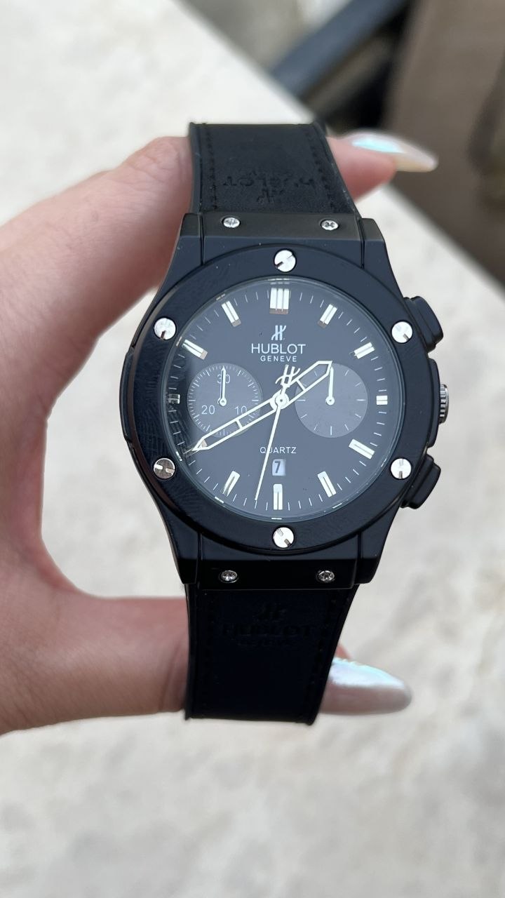 کد 2885 ساعت مردانه هابلوت چرمی اسپرت HUBLOT قاب استیل بند چرمی