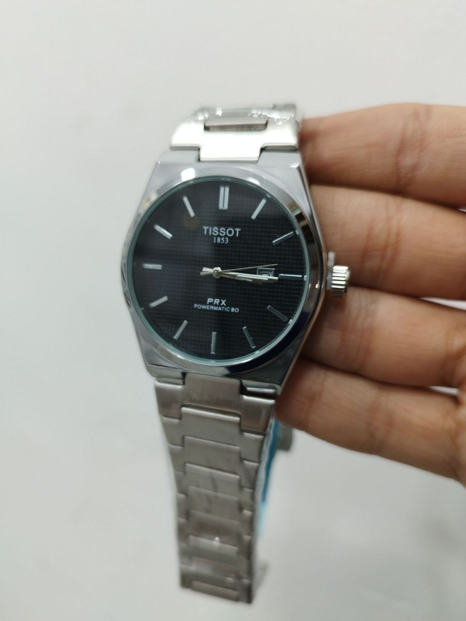 کد 2876 ساعت مردانه تیسوت PRX بند استیل قفل پروانه ای مخفی موتور کوارتز  دارای روز شمار