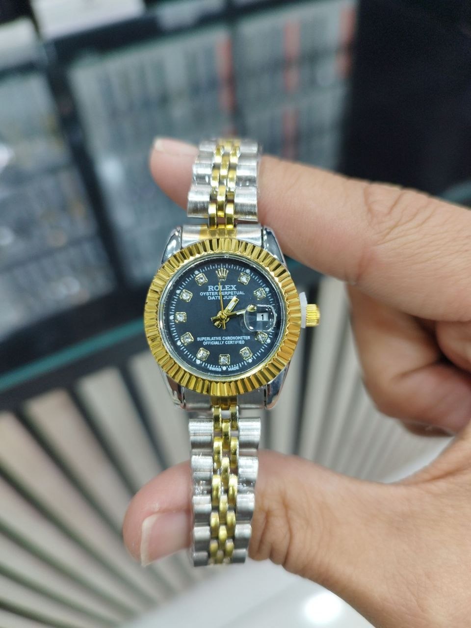 کد 2580 ساعت زنانه رولکس ROLEX تقویم تلسکوپی  قفل کلیپسی  موتور کوارتز بند فلزی